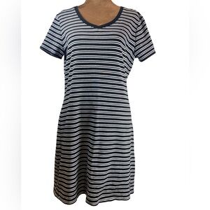 Tommy Hilfiger Black White Stripe T Shirt Dress Women’s Small V Neck Mini Cotton